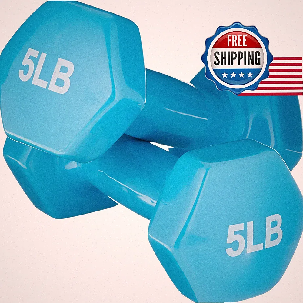 Amazon Basics 5 lb Vinyl Coated Dumbbell Hand Weights - Pair, Light Blue