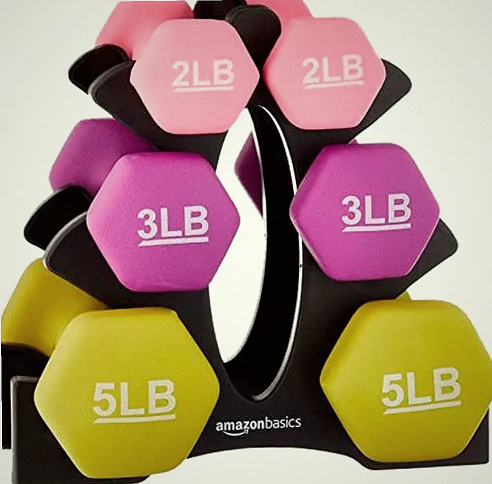 Amazon Basics Neoprene Dumbbell Hand Weights for Exercise Pink/Purple/Green