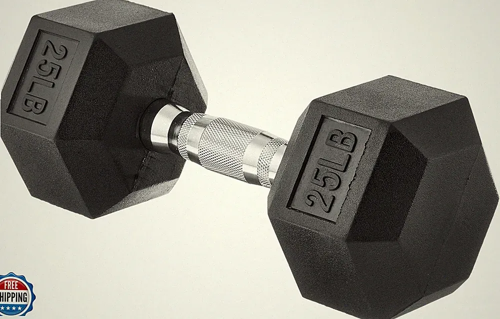 Amazon Basics Rubber Hex Dumbbell Hand Weight, 25 Pounds, Single, Black