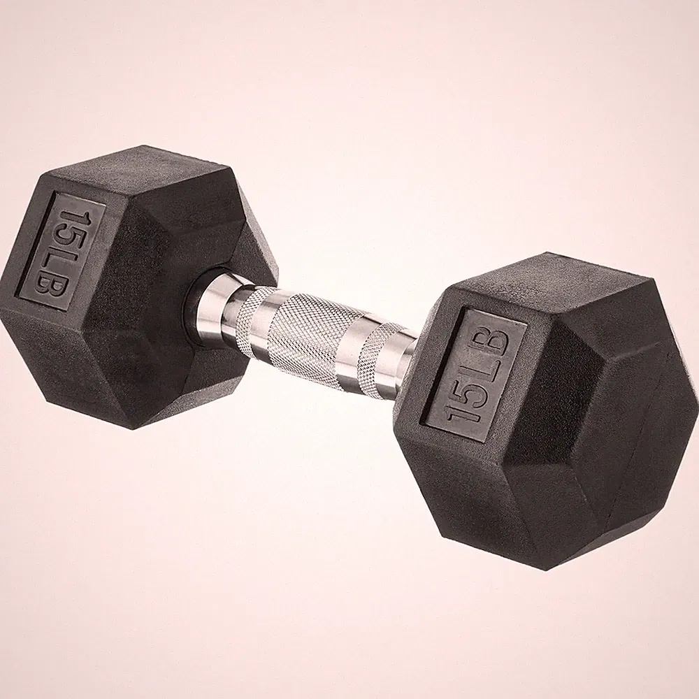 Amazon Basics Rubber Hex Dumbbell Hand Weight with 15 pounds, Black