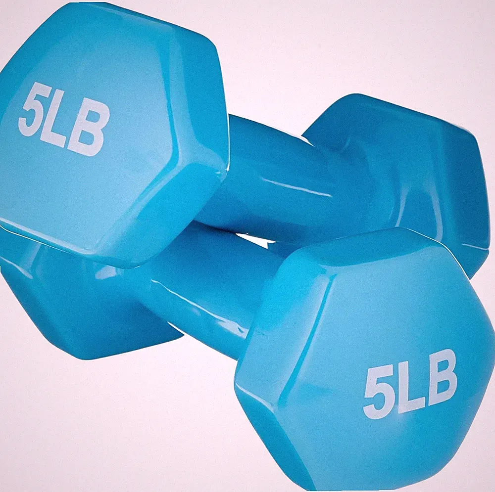 Amazon Basics Vinyl Coated Dumbbell Hand Weights 5 pound, Light Blue