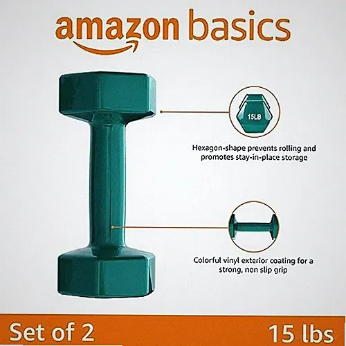 Amazon Basics Vinyl Coated Hexagon Dumbbell Hand Weights with Non-Slip Grip
