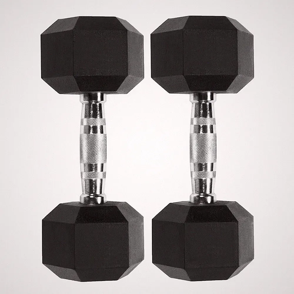 Amber Hex Rubber Dumbbells: Metal Handled Pairs for Full Body Strength Training