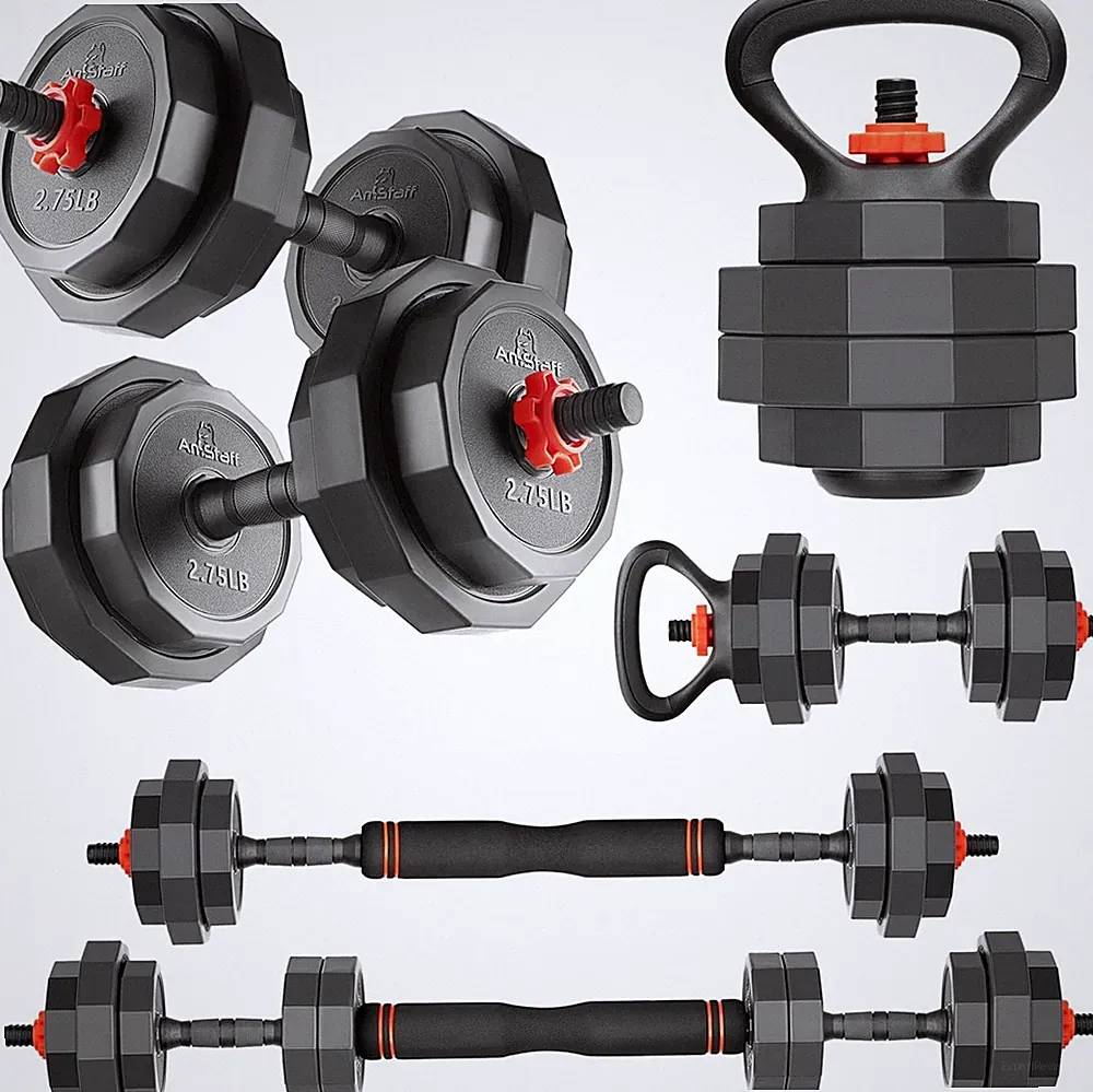 AmStaff 3-in-1 Adjustable Dumbbell, Kettlebell, Barbell Set, 2-43lbs, 12 Weight