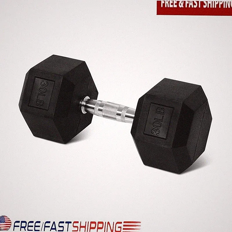 Anti-Roll Rubber Encased Hex Dumbbell 30 lb Durable Weight Training Exercise New