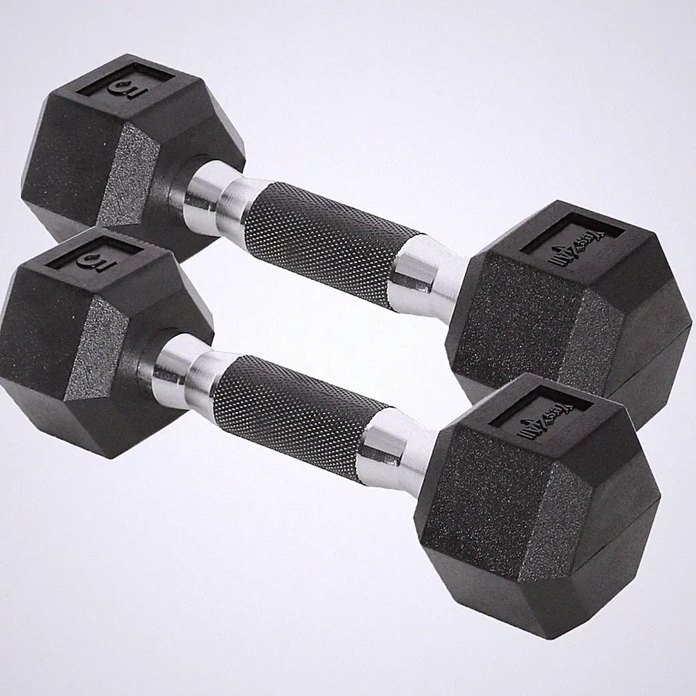 Anti-Slip Hex Dumbbells - Chrome/Rubber 10-30lbs Pair