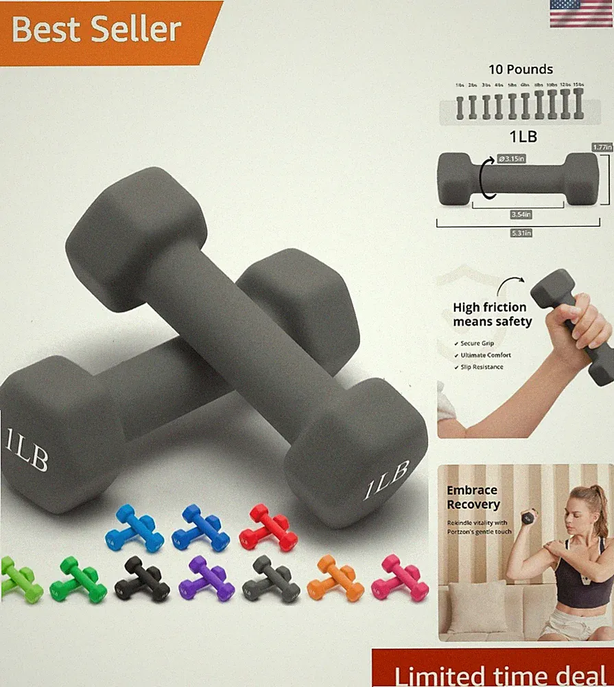 Anti-Slip Neoprene Dumbbells - 1-15 LB Set of 2, Perfect for Home Gym