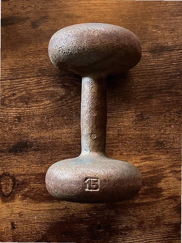 Antique 15lb Single Cast Iron Bun Head Dumbell Unbranded