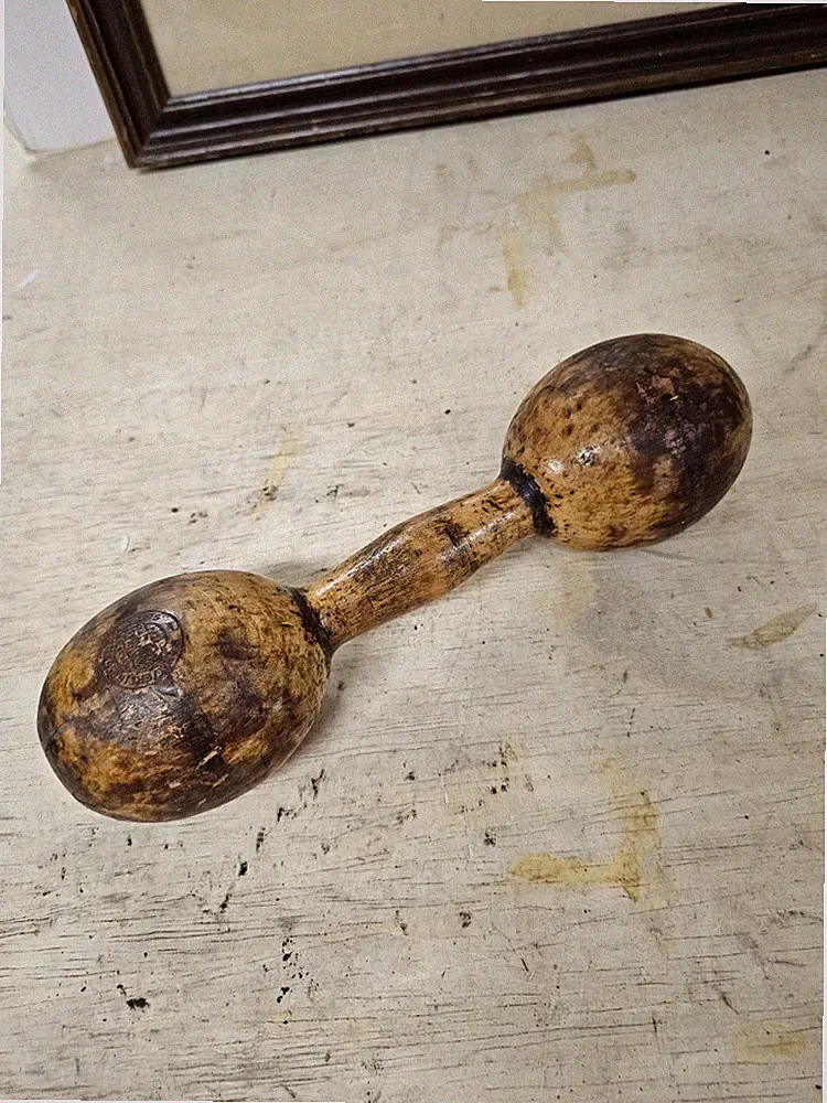 Antique Barbell Dumbbell Weight Wooden Wood Vintage
