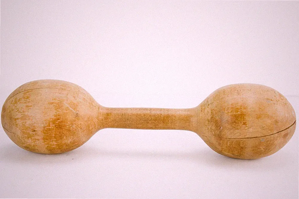 Antique Turned Wood Dumbbell | Primitive Folk Gym Decor | Rustic Farmhouse Shelf