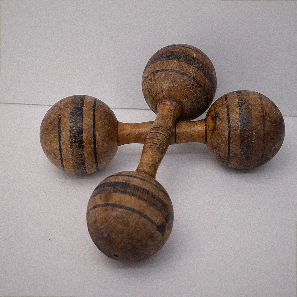 Antique Victorian Wooden Dumbells Hand Weights Set of 2