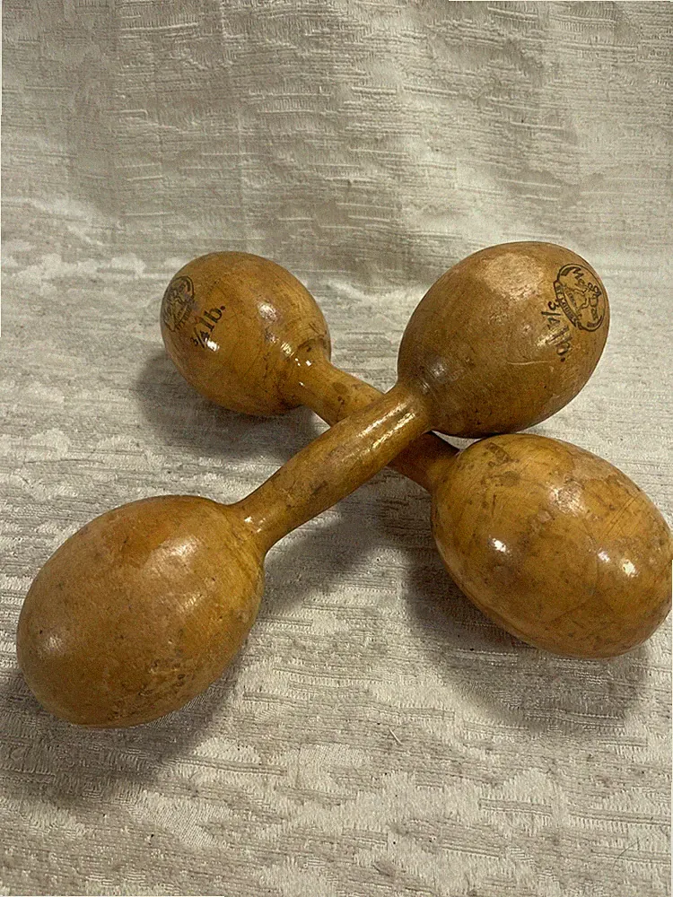 Antique Vintage 2 Me Dar 3/4# Wooden Dumbells 10" Long Wood -- 7920