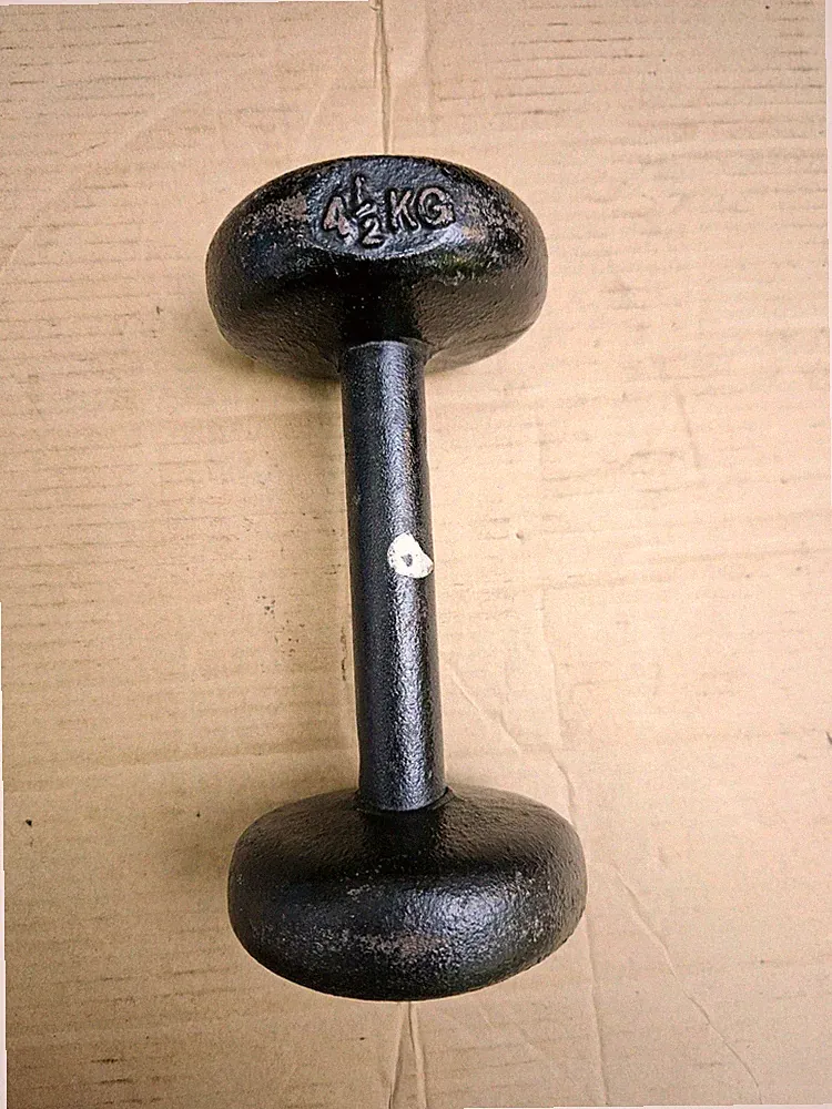 ANTIQUE Vtg CAST IRON 4.5 kg DUMBBELL Single Barbell Hand Weight round head bun