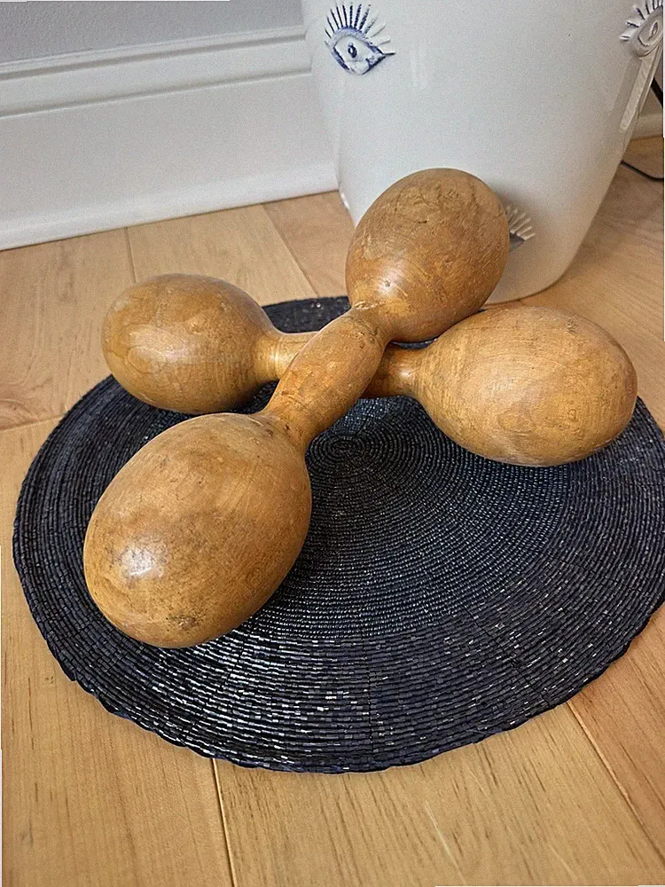 Antique Wooden 1 lb. Barbells Hand Weights EUC Vintage Stamped Dumbbells