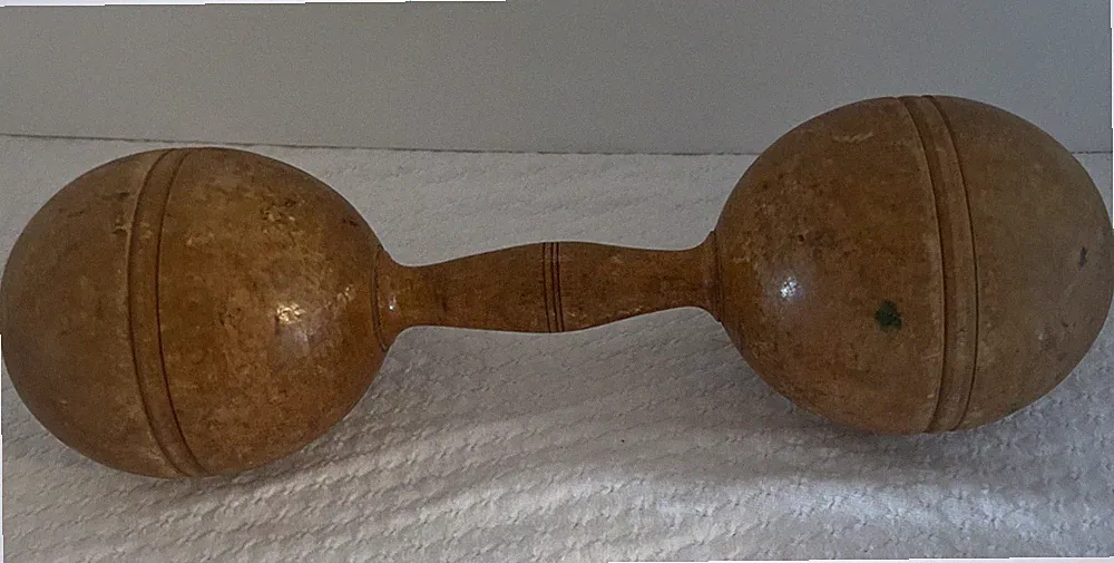 Antique Wooden Dumbbell 1.5 lb 11.5” long Primitive Gym Rustic Farmhouse Decor