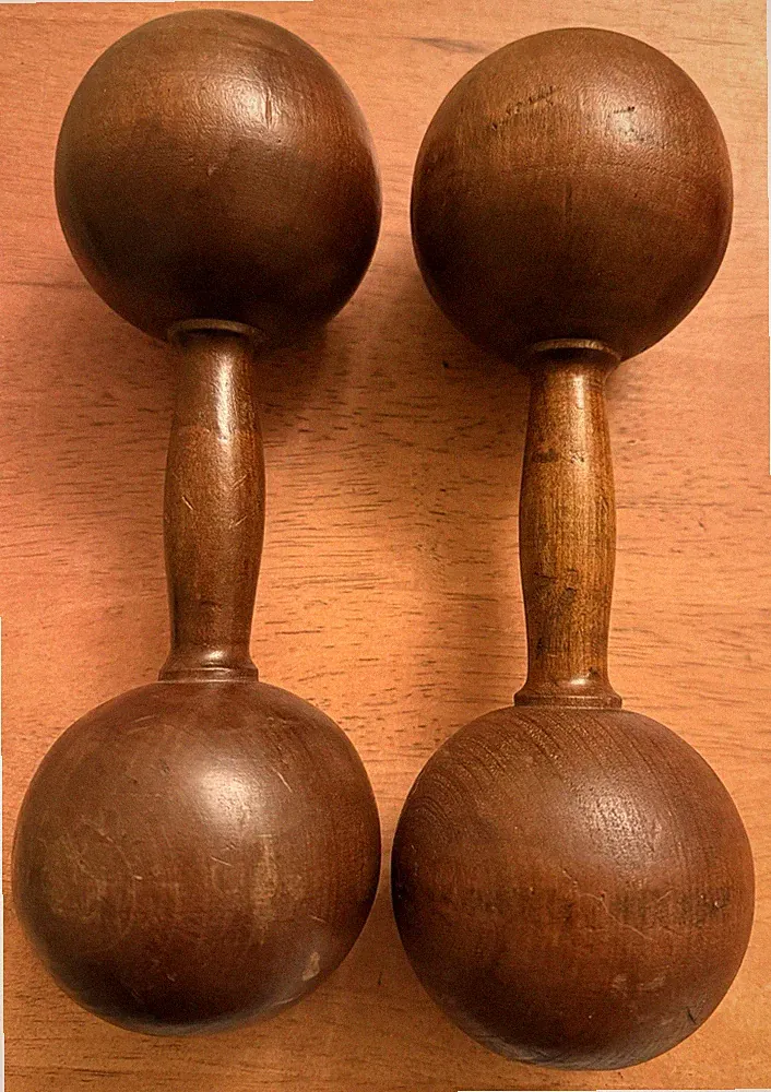 antique wooden dumbbell exercise/ decor folk art Set Of 2