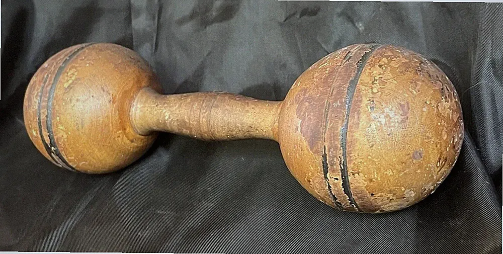 Antique Wooden Dumbbell Weight Exercise Primitive Decor Wood Weight 10"x3"