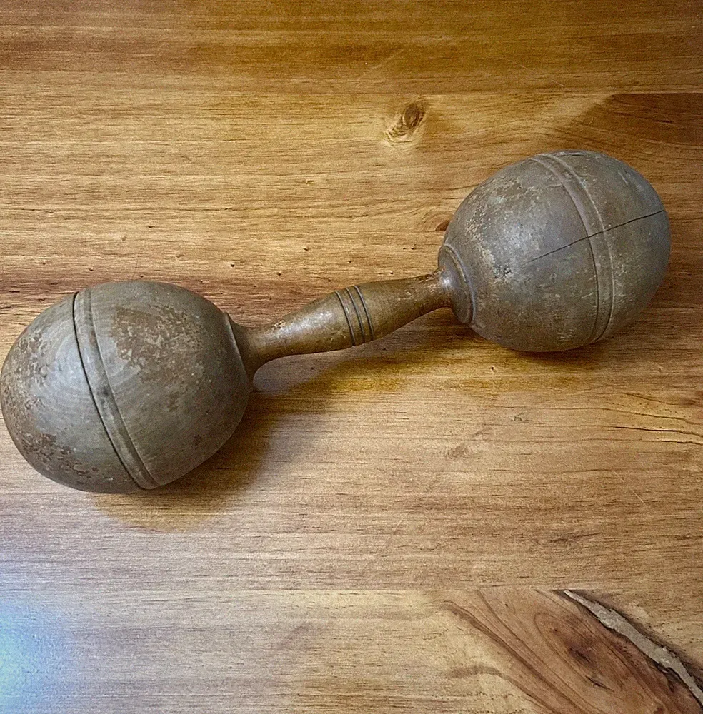 Antique Wooden Dumbbell Weight Primitive Decor