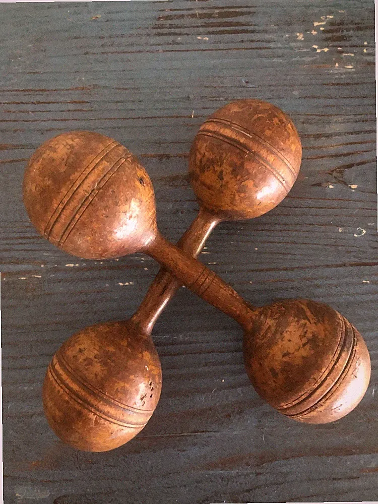 Antique Wooden Dumbbells from Solid Hardwood Late 19th/Early 20th Century