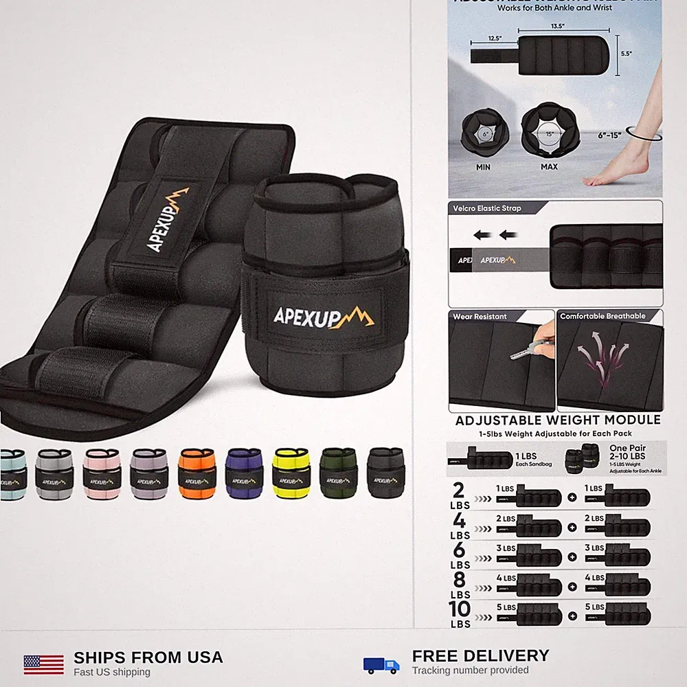 APEXUP Adjustable Ankle Weights for Women and Men, Modularized Leg Weight Str...
