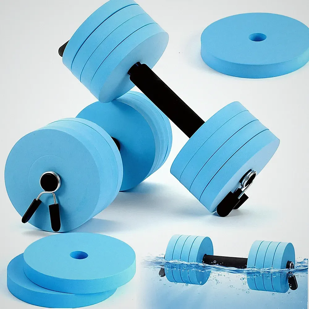 Aquatic Exercise Foam Dumbbells Set, 1 Pair Blue Pool Water Dumbbells with 8...