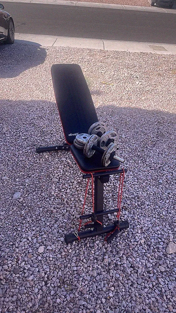 Ativafit Adjustable Weight Bench Black/Red 300 lb w/ Dumbbells & Plates