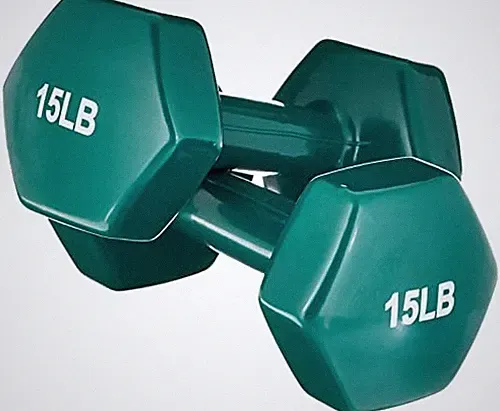 B07FQFVDL4 Amazon Basics 15 lb Hexagon Dumbbell Hand Weights - Teal Pair