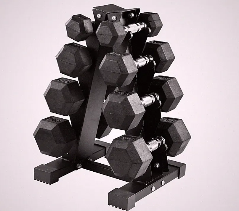 BalanceFrom 100LB Rubber Coated Hex Dumbbell Weight Set with A-Frame Rack, 5-20