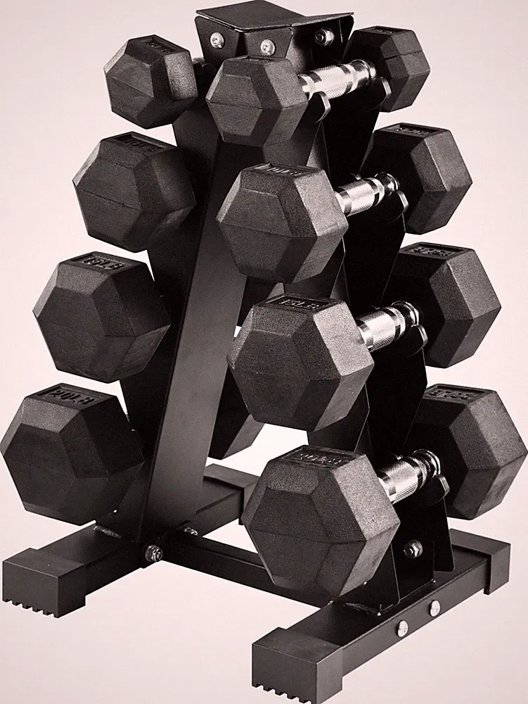 BalanceFrom 100LB Rubber Hex Dumbbell Set with A-Frame Rack, 5-20 lbs Pairs
