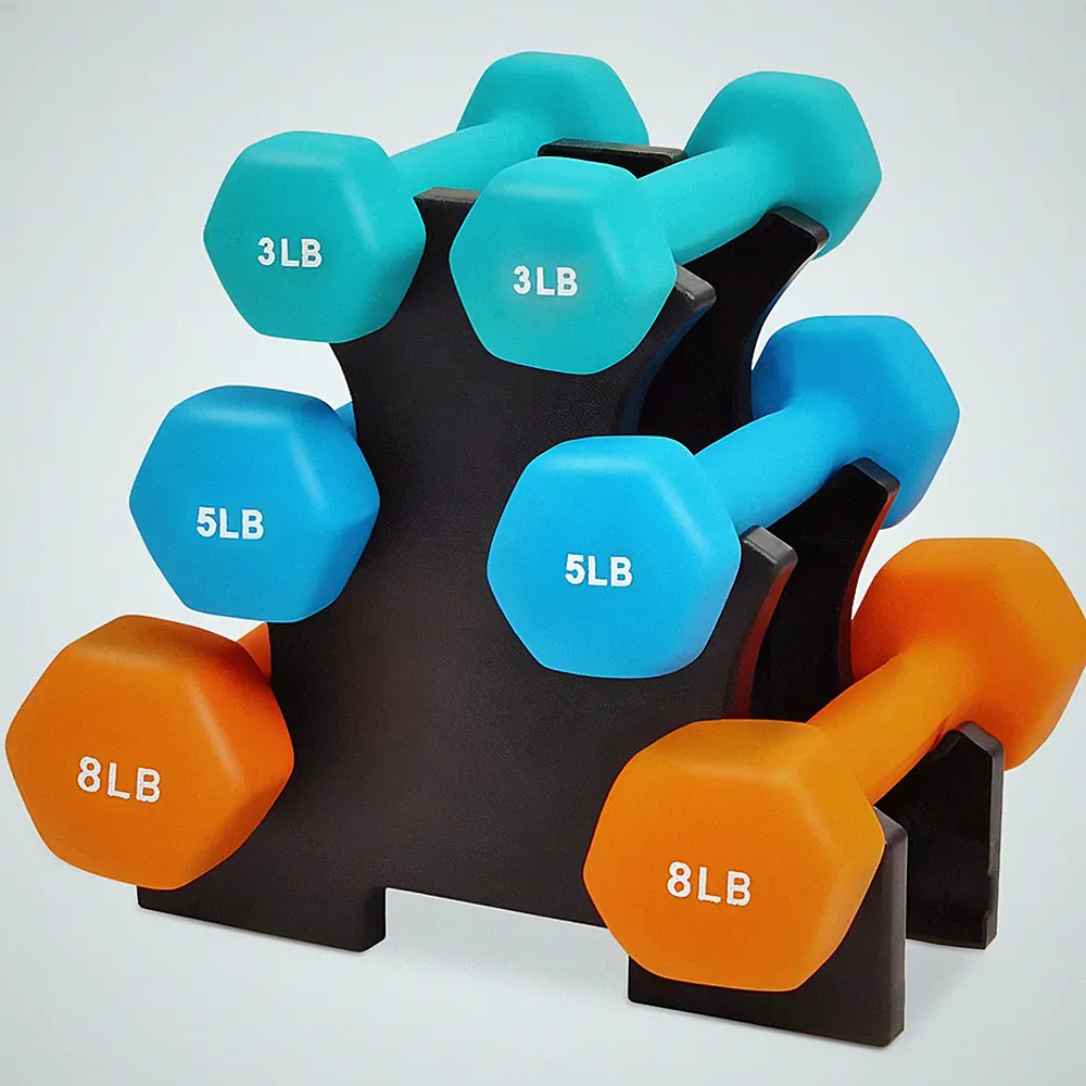 BalanceFrom 32 lb Neoprene Coated Iron Dumbbell Hex Weights Set with Stand