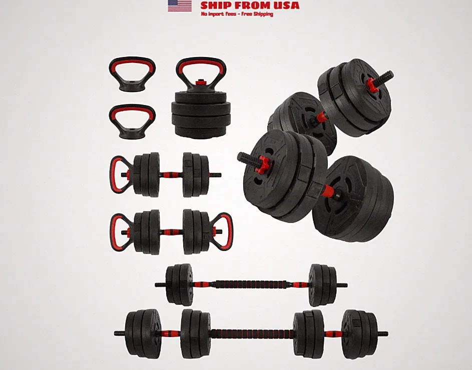 BalanceFrom 60LB 4-in-1 Portable Changeable Dumbbell, Barbell, and Kettlebell Se