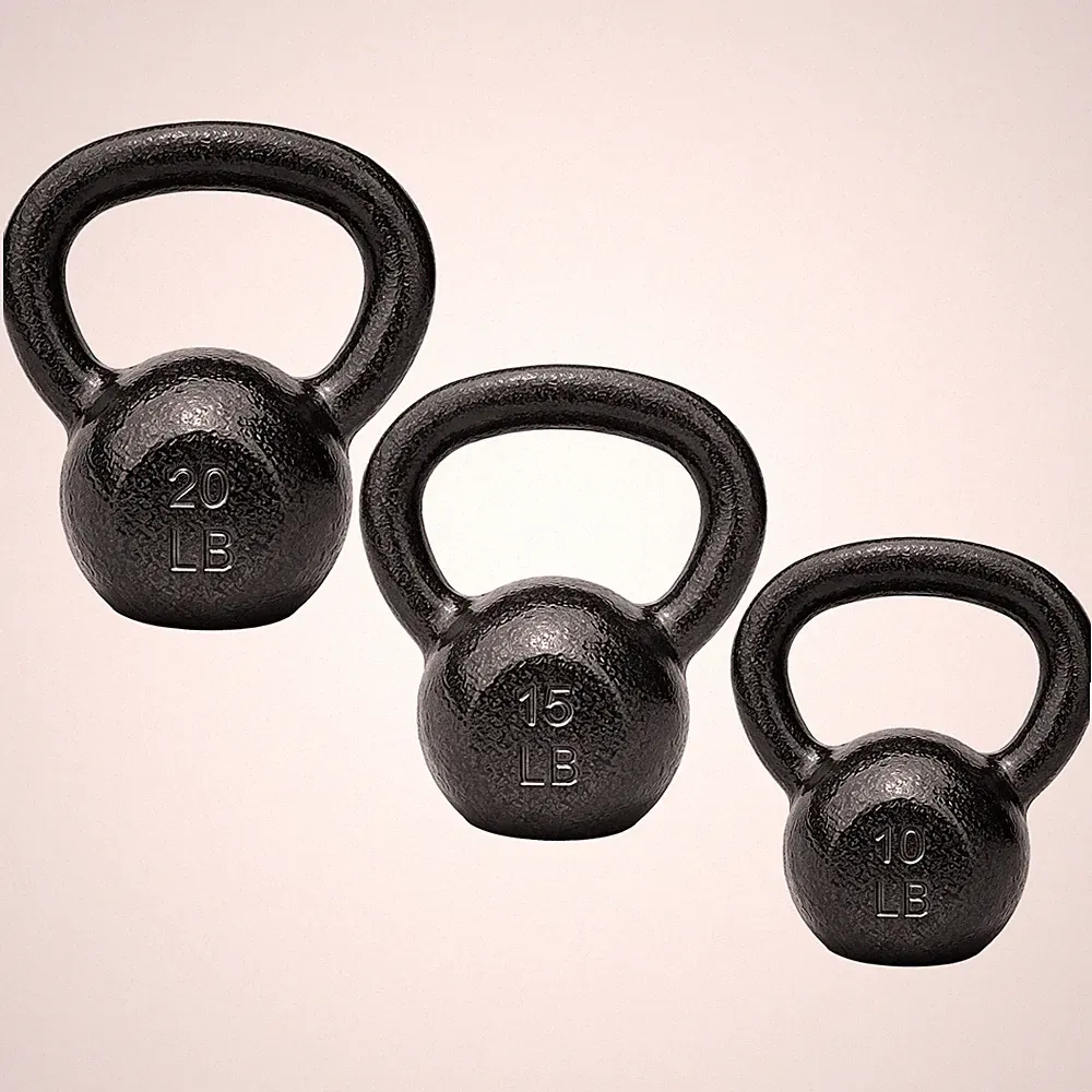 BalanceFrom Cast Iron Kettlebell Weights Set w/ Handle, 10, 15, and 20 lb, Gray