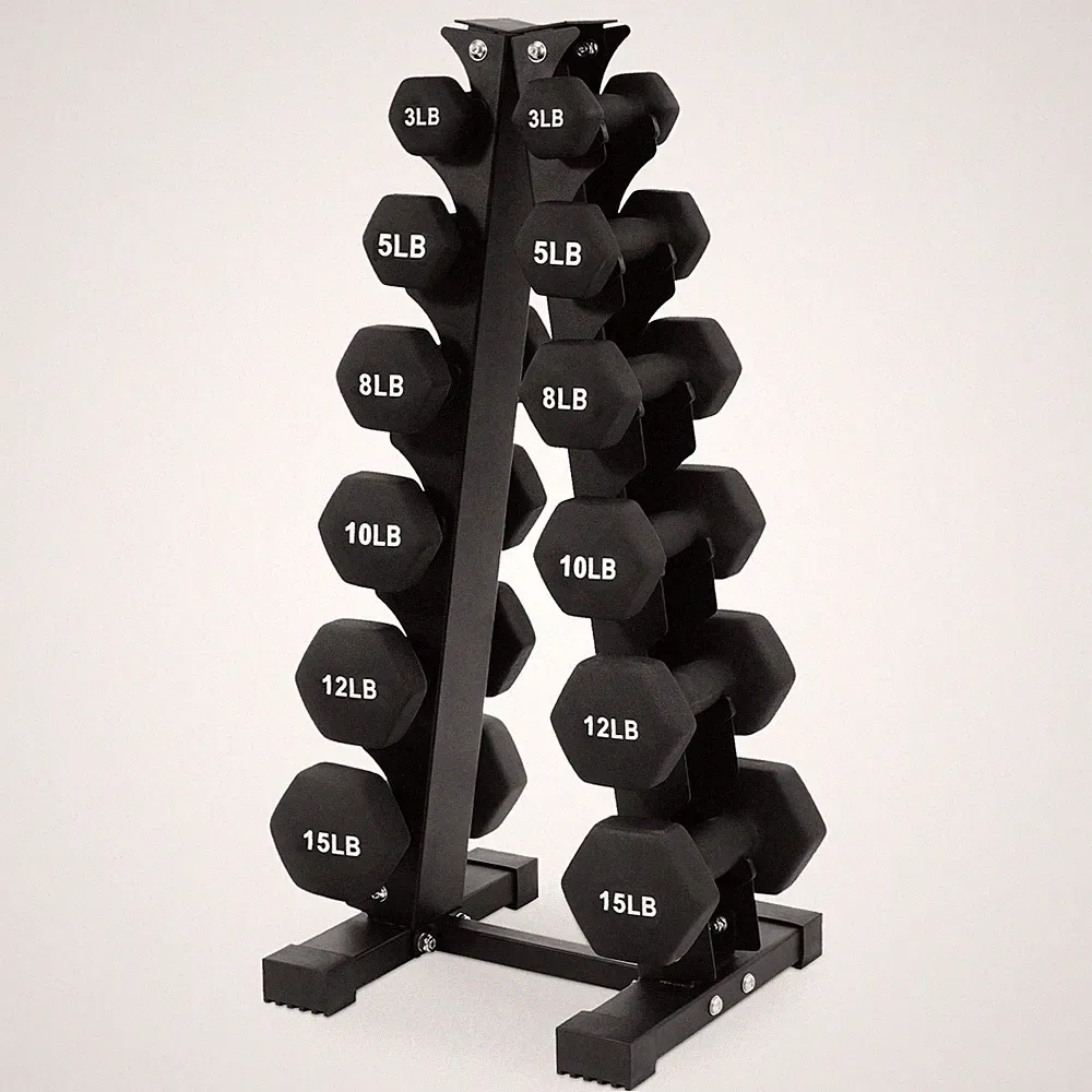 BalanceFrom Fitness 106 Pound Neoprene Coated Dumbbell Set with Stand, Black