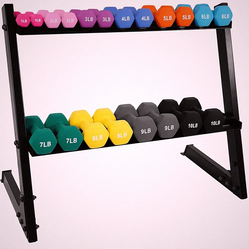 BalanceFrom Fitness 110 Pound Neoprene Coated Dumbbell Set w/ Stand, Multicolor