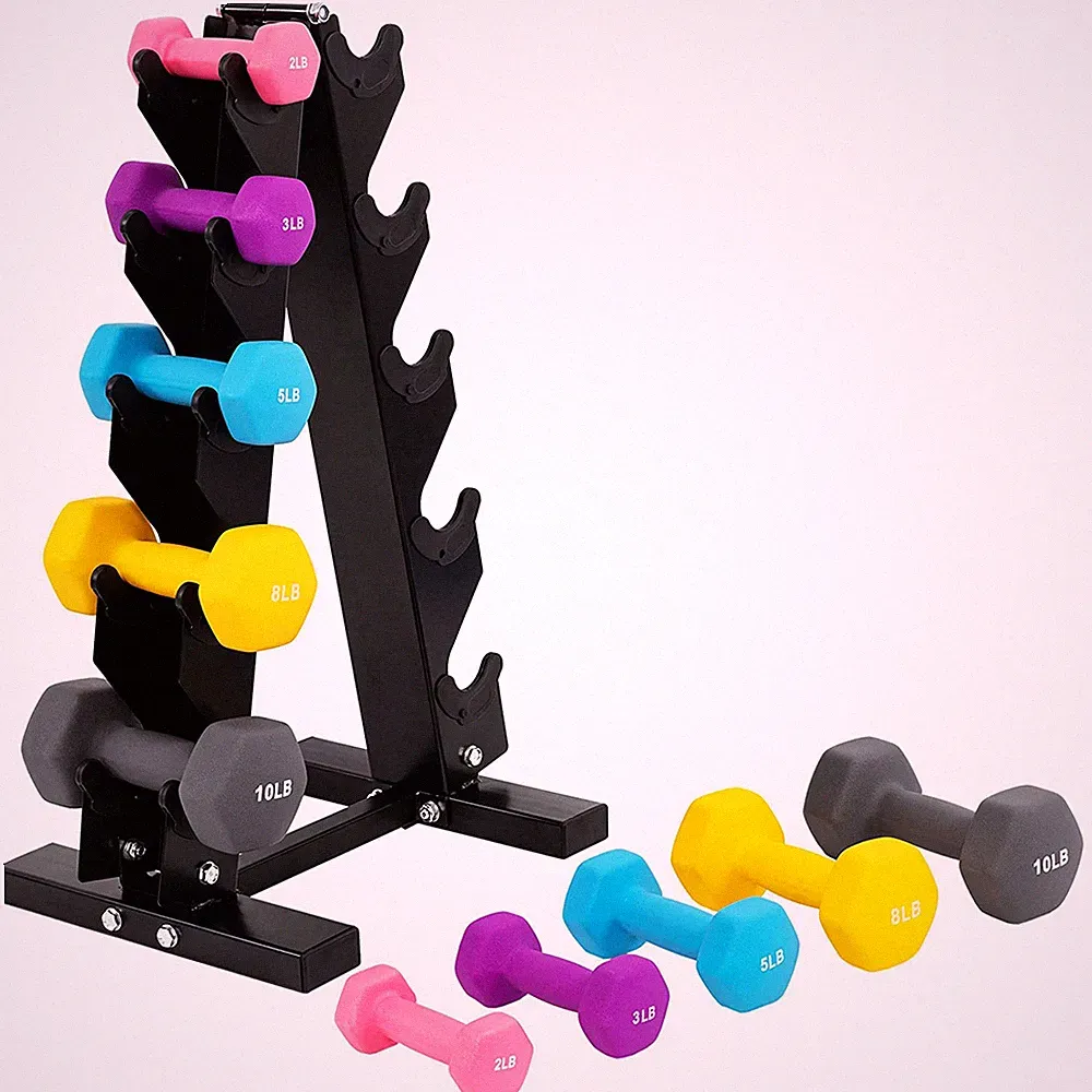 BalanceFrom Fitness 2, 3, 5, 8 & 10 Pound Neoprene Coated Dumbbell Set with Rack