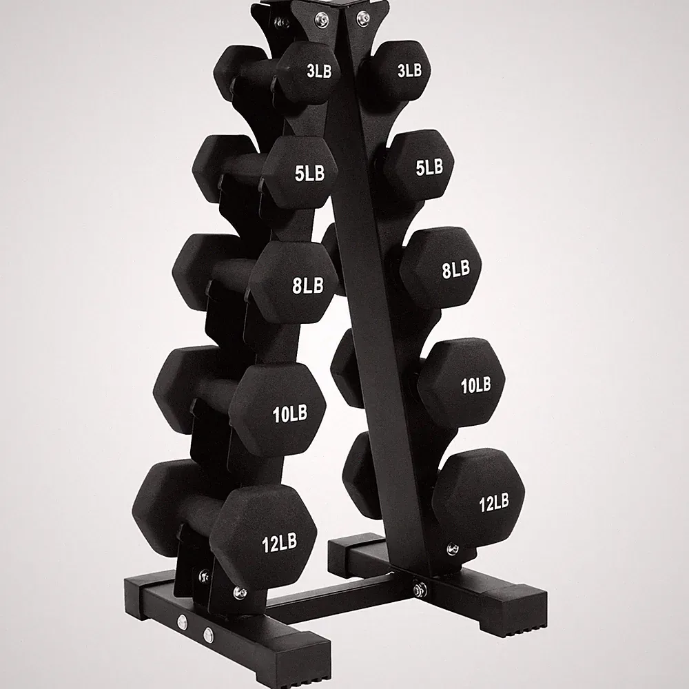 BalanceFrom Fitness 76 Pound Neoprene Coated Dumbbell Set with Stand, Black