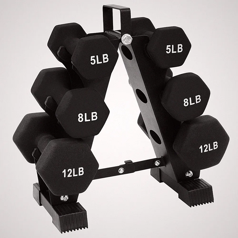 BalanceFrom Neoprene-Coated Dumbbell Set with Rack, Hex Weights, Fitness, Black