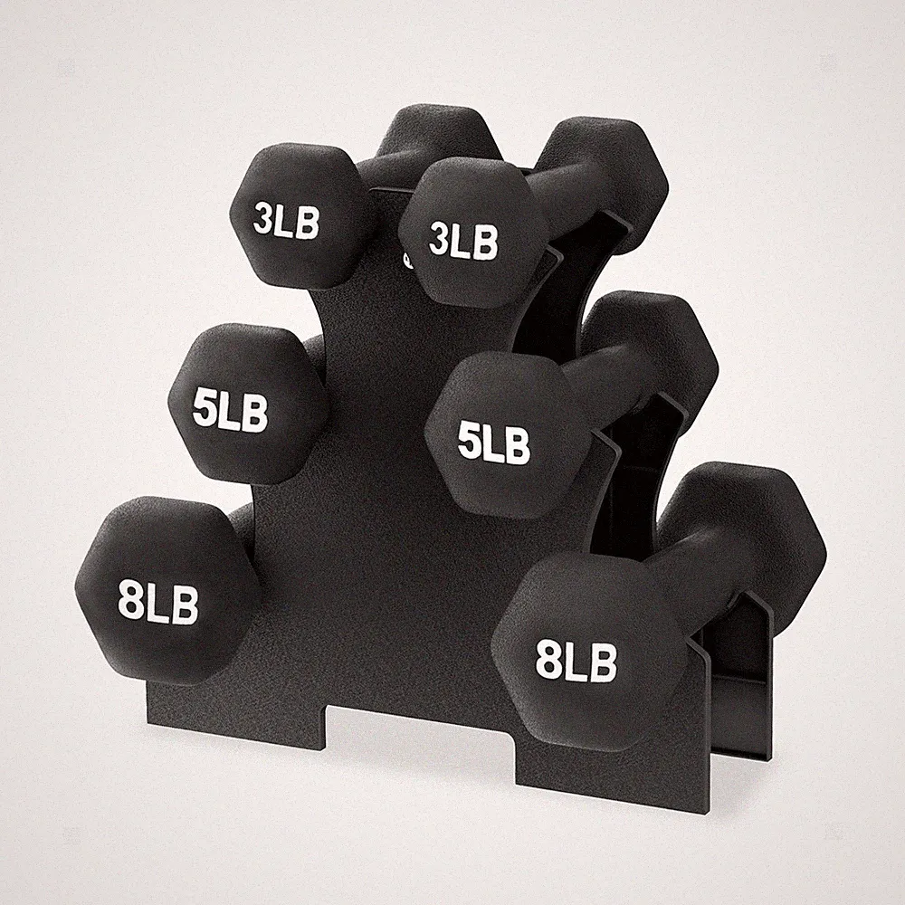 BalanceFrom Neoprene Coated Iron Dumbbell Hex Weights Set with Stand – Col