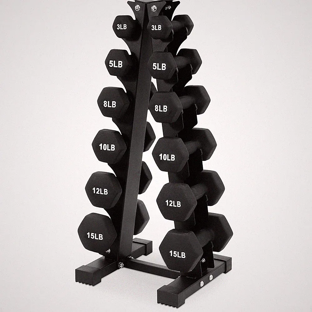 Balancefrom Neoprene Coated Iron Dumbbell Hex Weights Set with Stand – Color-Cod