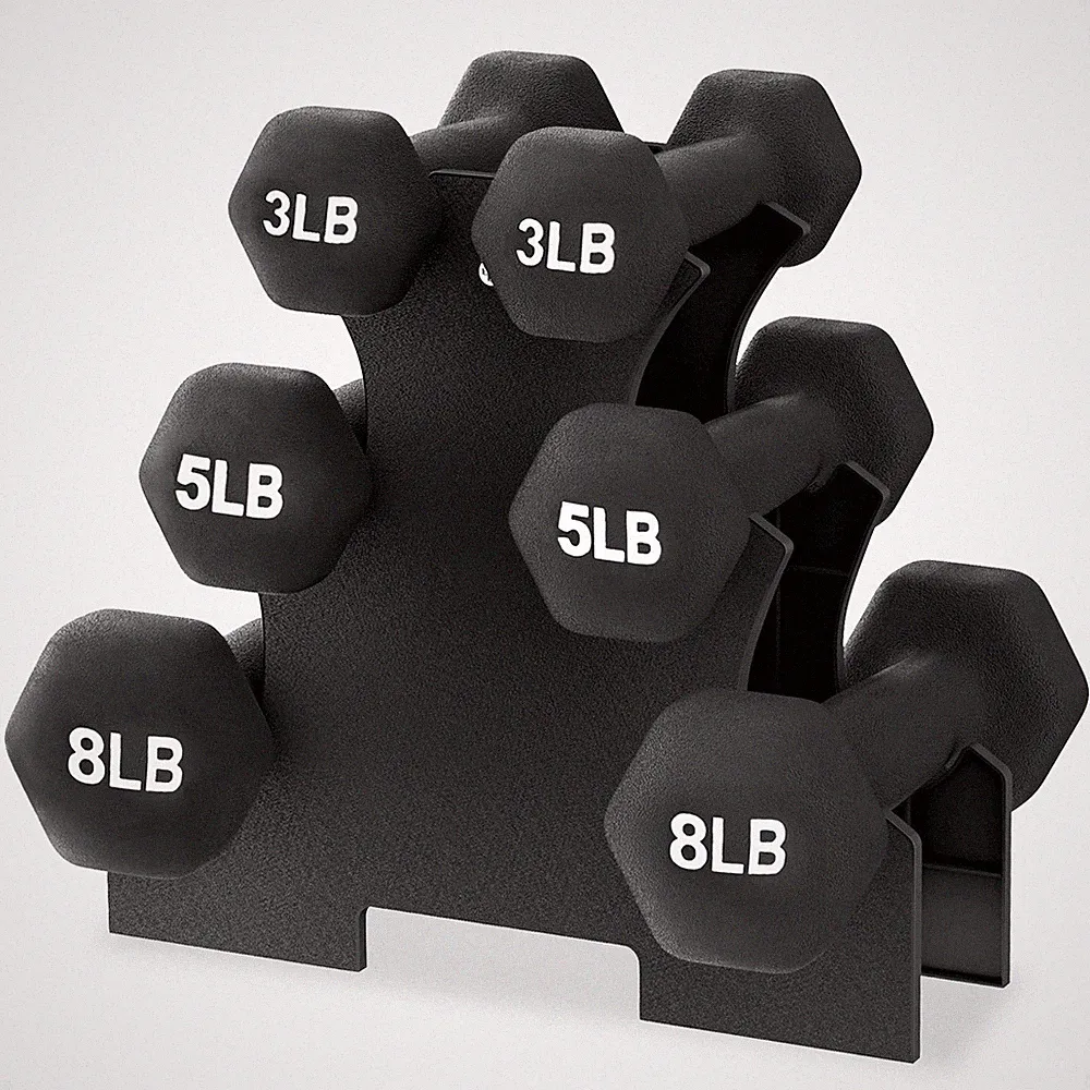 BalanceFrom Neoprene Dumbbells, 3 Pair Hand Weights Set with Stand, 32 Lb, Black