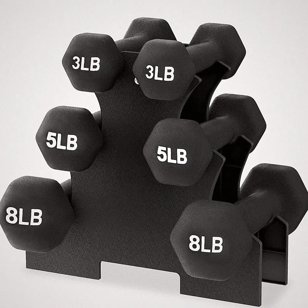 BalanceFrom Neoprene Dumbbells, 3 Pair Hand Weights Set with Stand, 32 Lb, Black