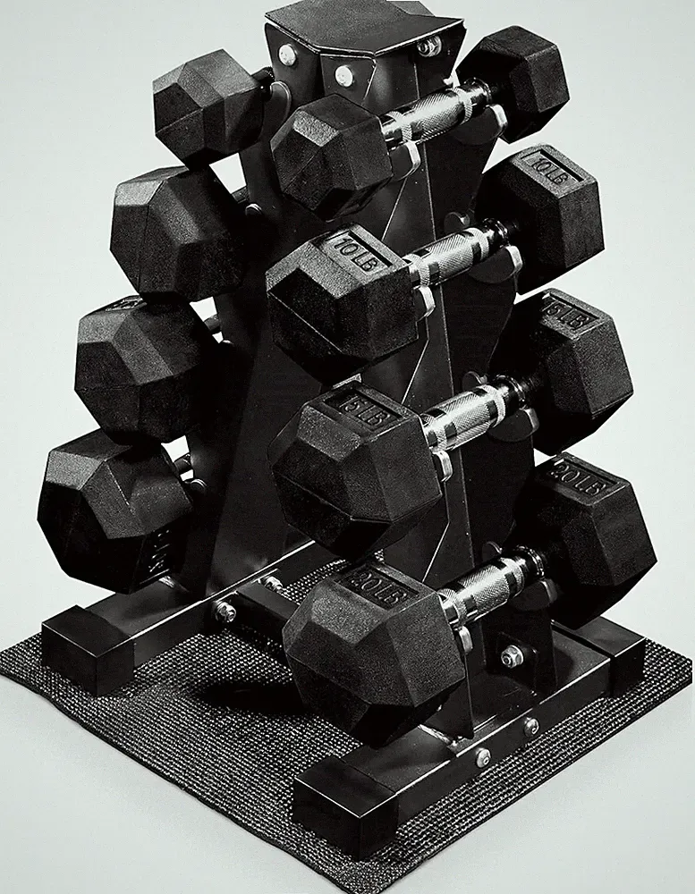 Balancefrom Rubber Coated Hex Dumbbell Weight Set with Storage Rack, 100LB or 15