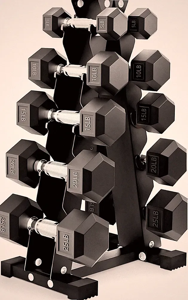 Balancefrom Rubber Coated Hex Dumbbell Weight Set with Storage Rack, 100LB or 15