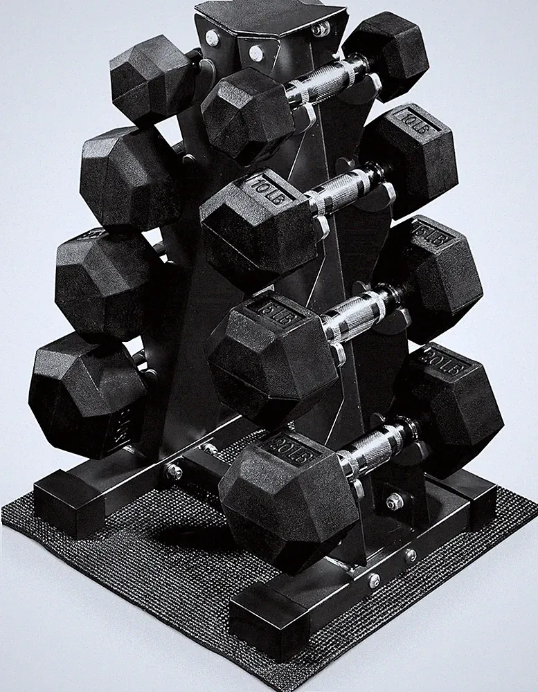 BalanceFrom Rubber Coated Hex Dumbbell Weight Set with Storage Rack, 100LB Set.