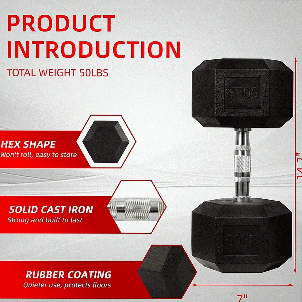 BalanceFrom Rubber Encased Hex Dumbbell, 50LBs, Single