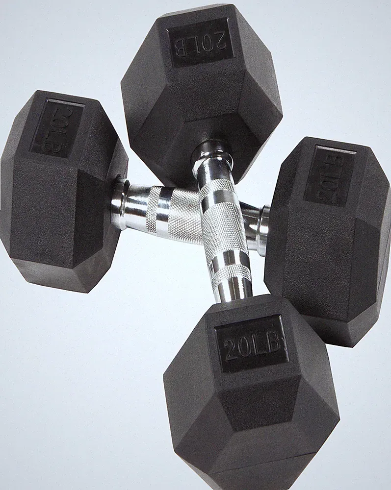 BalanceFrom Rubber Encased Hex Dumbbells 10,15,20,25,30,35,40 Lbs. Sold as Pair