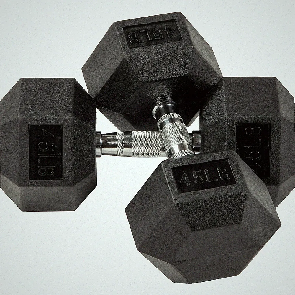BalanceFrom Rubber Encased Hex Dumbbells, 10-50 lbs Pair, Black