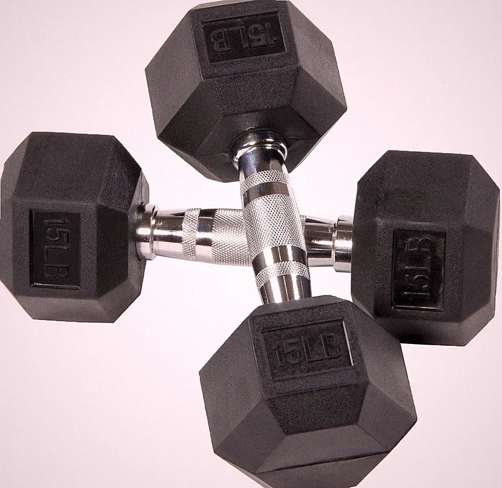 BalanceFrom Rubber Encased Hex Dumbbells, 15 lbs Pair, Black