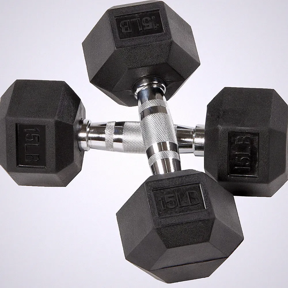 BalanceFrom Rubber Encased Hex Dumbbells, 15 lbs Pair, Black