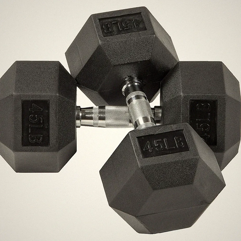 BalanceFrom Rubber Encased Hex Dumbbells, 20-45 lbs Pair, Black
